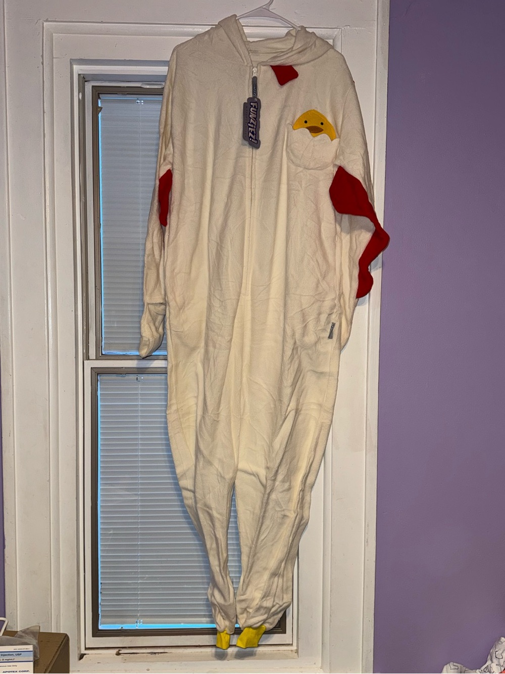 Cream Hooded Chick Accent Onesie Jumpsuit with Red Details